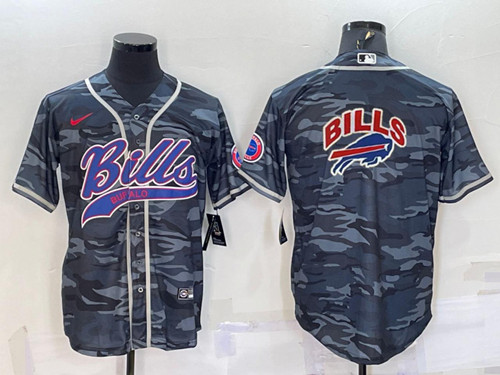 Men's Buffalo Bills Blank Grey Camo Team Big Logo With Patch Cool Base Stitched Baseball Jersey